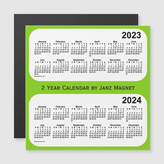 2023-2024 Yellow Green 2 Year Calendar by Janz Magnetkarte (Vorne/Hinten)