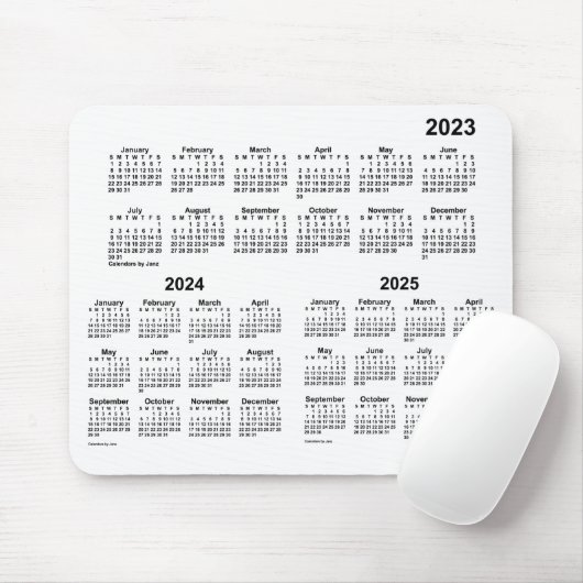 2023-2025 Weißer Dreijahreskalender von Janz Mouse Mousepad (Mit Mouse)