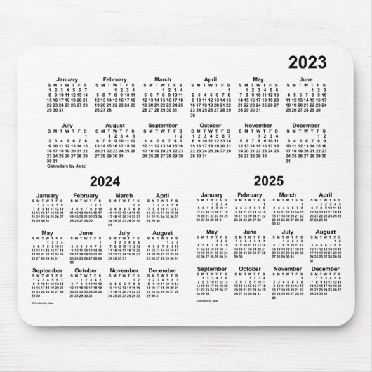 2023-2025 Weißer Dreijahreskalender von Janz Mouse Mousepad (Vorne)