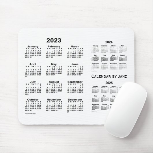 2023-2025 Weißer Dreijahreskalender von Janz Mousepad (Mit Mouse)