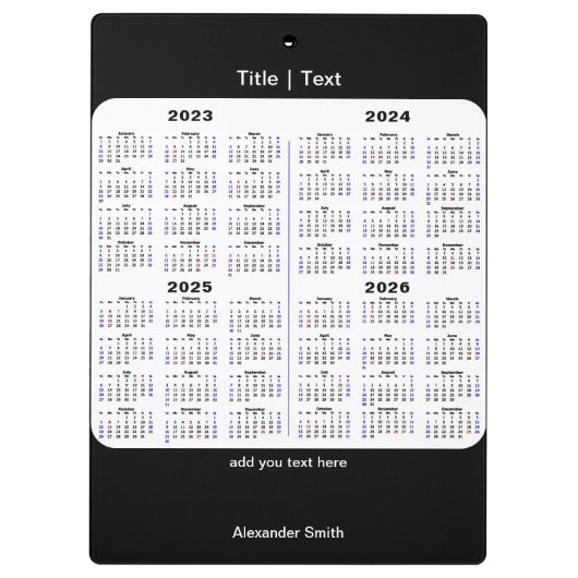 2023-2026 Kalender Custom Family 6 Foto Modern Klemmbrett (Rückseite)