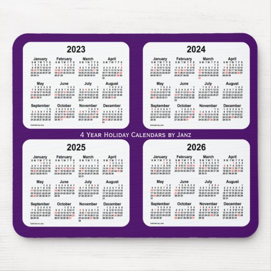 2023-2026 Lila Feiertagkalender von Janz Mousepad (Vorne)