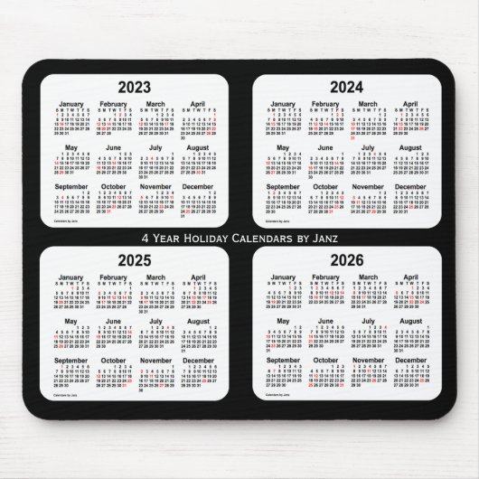 2023-2026 Schwarz-Weiß-Feiertagskalender von Janz Mousepad (Vorne)