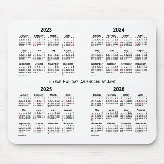 2023-2026 Weißer Feiertagkalender von Janz Mousepad (Vorne)