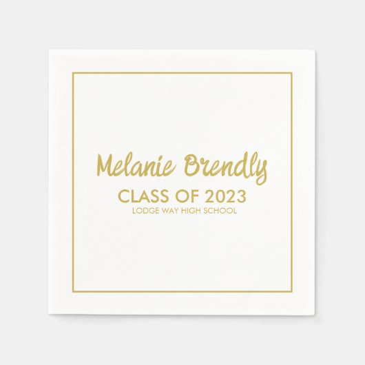 2023 Abschluss-Gold-Pinselskript Serviette (Vorderseite)