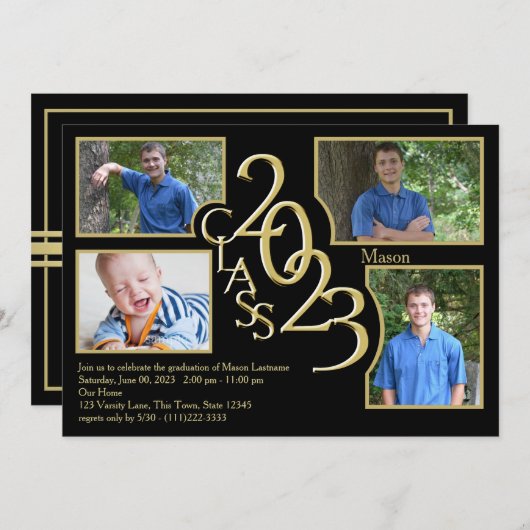 2023 Abschluss-Klasse von Quad Foto Black Einladung (Vorne/Hinten)