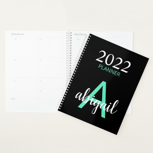 2023 Aquamarin Black Simple Modern Monogram Name Planer (Anzeige)