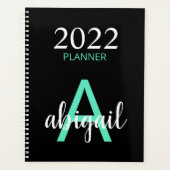 2023 Aquamarin Black Simple Modern Monogram Name Planer (Vorderseite)