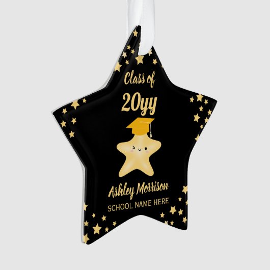 2023 Black and Gold Super Star Abschluss Ornament (Vorderseite)