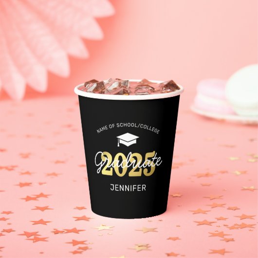 2023 Black Gold Graduation Party Paper Cups Pappbecher (Insitu)
