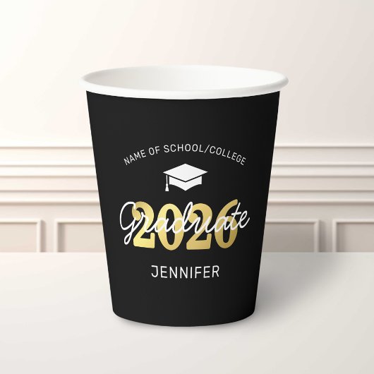2023 Black Gold Graduation Party Paper Cups Pappbecher