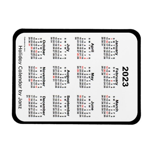 2023 Black Holiday Calendar von Janz Magnet (Horizontal)