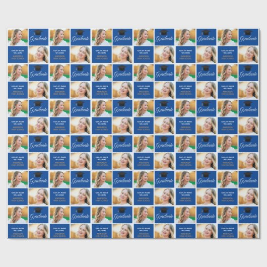 2023 Blue White Graduate Senior Foto Abschluss Geschenkpapier (Flach)
