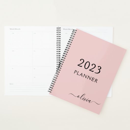 2023 Blush Pink Girly Script Monogram Name Modern Planer (Anzeige)