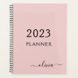 2023 Blush Pink Girly Script Monogram Name Modern Planer<br><div class="desc">2023 Blush Dusty Pink Monogram Add Your Own Script Name 2021 Calendar Wedding Event Planner. This makes the perfect sweet 16 birthday,  wedding,  bridal shower,  anniversary,  baby shower or bachelorette party gift for someone that loves glam luxury and chic styles.</div>