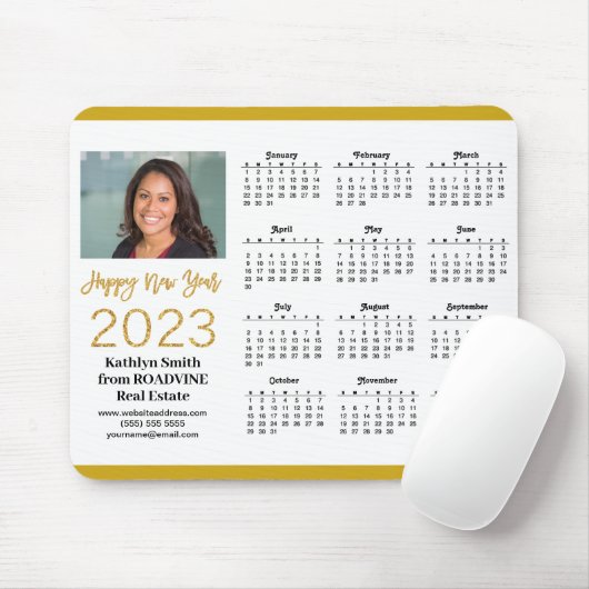 2023 Calendar Business Gold Script Foto Einfach Mousepad (Mit Mouse)