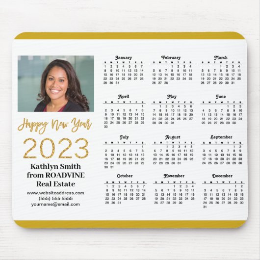 2023 Calendar Business Gold Script Foto Einfach Mousepad (Vorne)