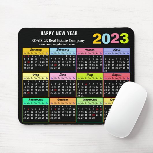 2023 Calendar Business Modern Custom White Black Mousepad (Mit Mouse)