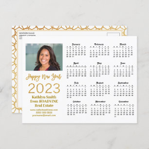 2023 Calendar Business Modernes Gold Script Foto Postkarte