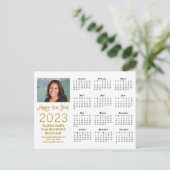 2023 Calendar Business Modernes Gold Script Foto Postkarte (Stehend Vorderseite)
