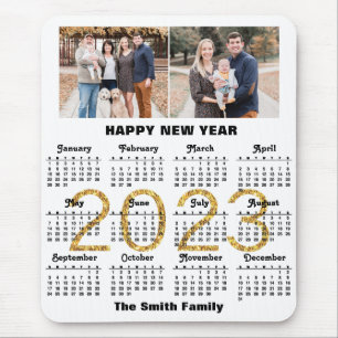2023 Calendar Family Foto Gold Script Custom Mousepad