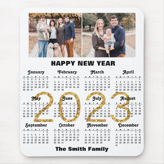 2023 Calendar Family Foto Gold Script Custom Mousepad (Vorne)