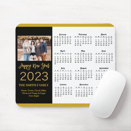 2023 Calendar Gold Script Einfaches Family Foto Mousepad (Mit Mouse)