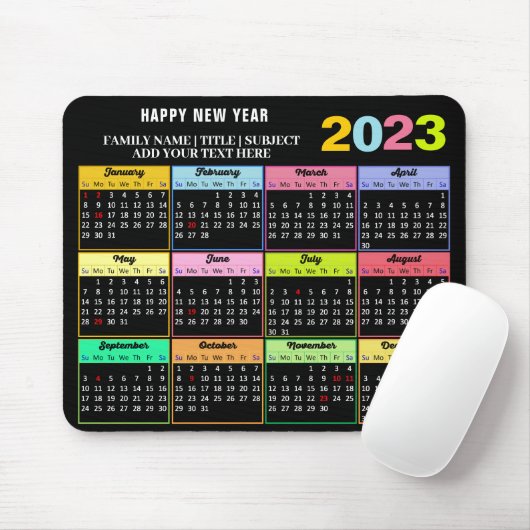 2023 Calendar Modern Custom White on Black Mousepad (Mit Mouse)