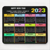 2023 Calendar Modern Custom White on Black Mousepad (Vorne)