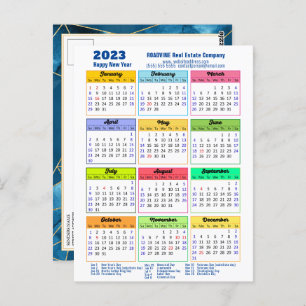 2023 Calendar Modern Geometric Blue Business Postkarte