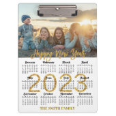 2023 Calendar Modernes Gold Glitzer Script Foto Klemmbrett (Vorderseite)