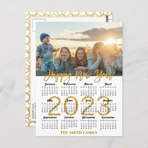 2023 Calendar Modernes Gold Glitzer Script Foto Postkarte