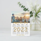 2023 Calendar Modernes Gold Glitzer Script Foto Postkarte (Stehend Vorderseite)