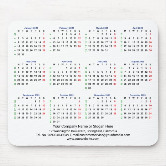 2023 Calendar MONDAY START - ISO Week Mouse Pad Mousepad (Vorne)
