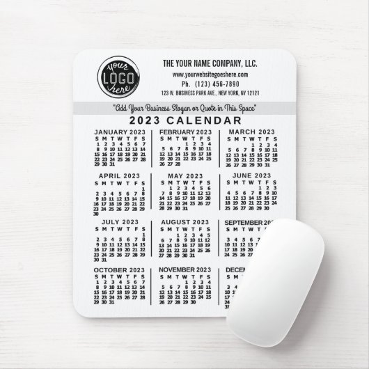 2023 Calendar White Custom Business Logo Name Easy Mousepad (Mit Mouse)