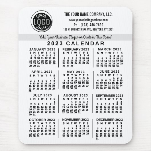 2023 Calendar White Custom Business Logo Name Easy Mousepad (Vorne)
