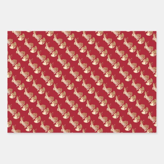 2023 Chinesisches Neujahr des Rabbit Red Blue Gold Geschenkpapier Set (Vorderseite)