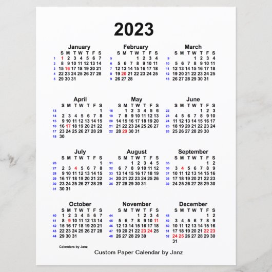 2023 Custom Holiday 52 Week Calendar von Janz (Vorderseite)