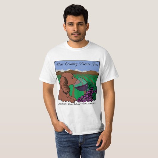 2023 Dackel Weinland T - Shirt auf Weiß (Vorne ganz)