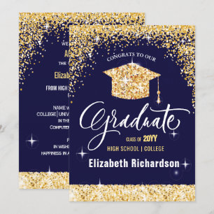 2023 Elegante Calligrafy Gold Glitzer Abschluss Ankündigung