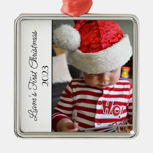 2023 Erstes Weihnachtsfest im Baby-Foto Ornament Aus Metall (Vorne)