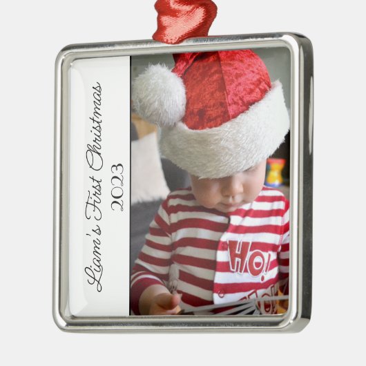 2023 Erstes Weihnachtsfest im Baby-Foto Ornament Aus Metall (Links)