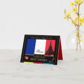 2023 Französische Flagge & Eiffel Happy New Year, Karte (Gelbe Blume)