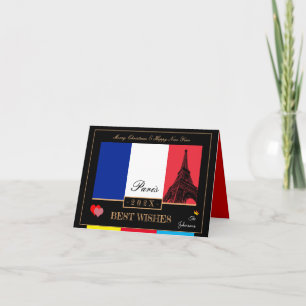 2023 Französische Flagge & Eiffel Happy New Year, Karte