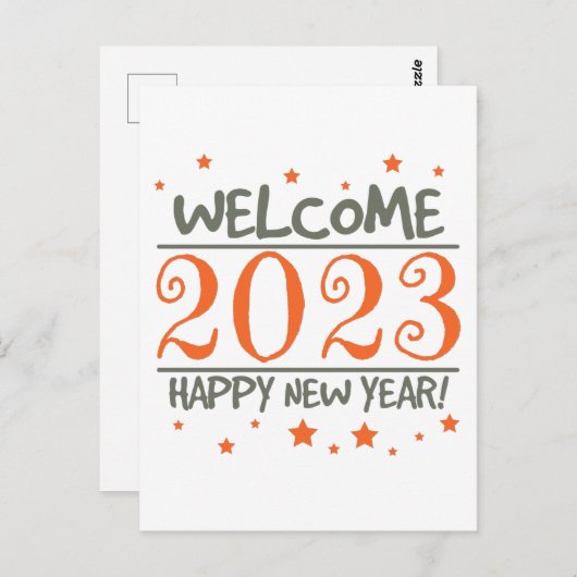 2023 Frohes neues Jahr mit farbenprächtigem Text Postkarte (Vorne/Hinten)