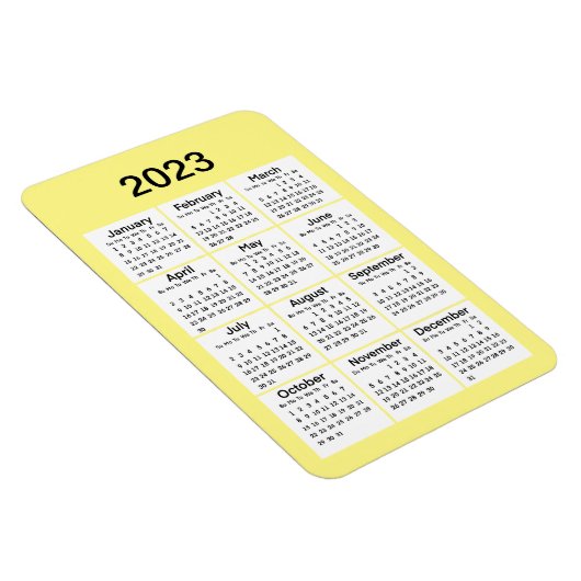 2023 Gelbes Mini-Kalender-Magnet Magnet (Rechte Seite)