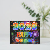 2023 GLÜCKLICH NEUES JAHR!, farbenfrohe Feuerwerk  Postkarte (Stehend Vorderseite)
