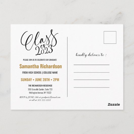 2023 Gold Confetti Eleganter Abschluss Postkarte (Rückseite)