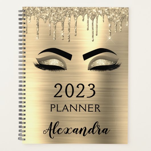 2023 Gold Glitter Sparkle Eyelashes Glam Planer (Vorderseite)