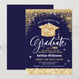 2023 Gold Glitzer Blue Elegant Abschluss Einladung